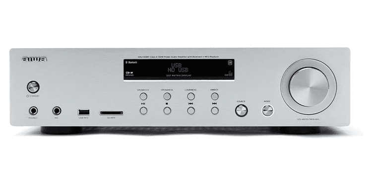 Aiwa amu-120bt sr amplificador hifi bluetooth silver 60w + 60w rms. usb/sd mp3. mic in