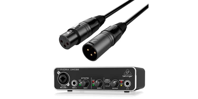 Behringer interface audio usb umc22 u-phoria + cable premium xlr macho / xlr hembra 6 metros