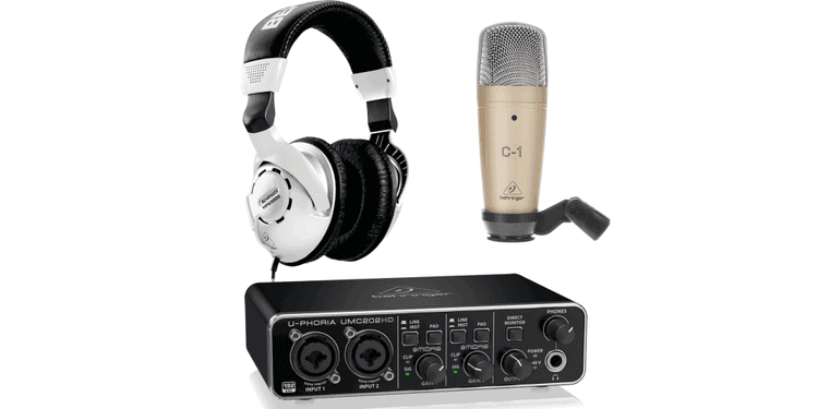 Behringer pack u-phoria estudio interface usb umc202hd + micrófono estudio behringer c1 + auriculares estudio behringer hps3000