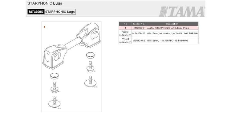 Tama mtl960s, fijación para caja starphonic